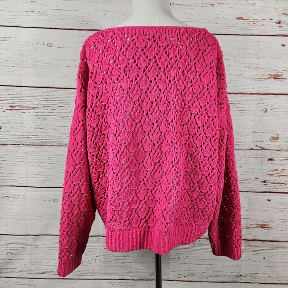 LUCKY BRAND Pink Pointelle Chenille Sweater (L) - Picture 4 of 7